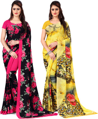 ANAND Printed, Floral Print Daily Wear Georgette Saree(Pack of 2, Multicolor)