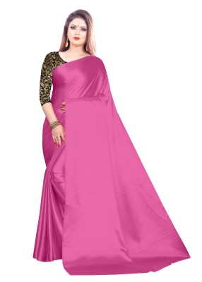 FEXEL Solid/Plain Bollywood Satin Saree(Pink)