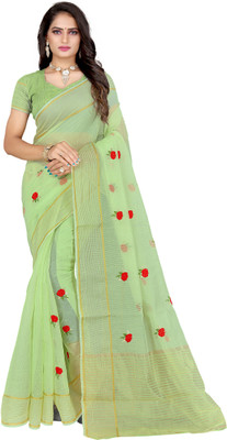 Stylish Sarees Self Design, Embroidered Maheshwari Silk Blend, Cotton Blend Saree(Light Green)