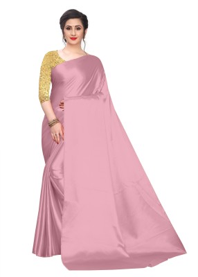 FEXEL Solid/Plain Bollywood Satin Saree(Pink)