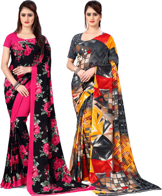 ANAND Printed, Floral Print Daily Wear Georgette Saree(Pack of 2, Multicolor)