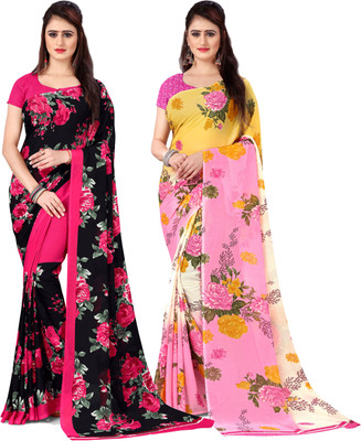 ANAND Printed, Floral Print Daily Wear Georgette Saree(Pack of 2, Multicolor)