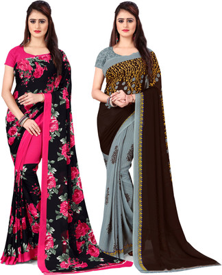 ANAND Printed, Ombre, Floral Print Daily Wear Georgette Saree(Pack of 2, Multicolor)