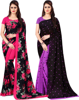 ANAND Printed, Graphic Print, Polka Print Daily Wear Georgette Saree(Pack of 2, Multicolor)