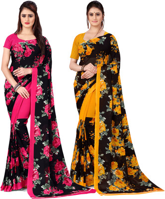 ANAND Printed, Ombre, Floral Print Daily Wear Georgette Saree(Pack of 2, Multicolor)