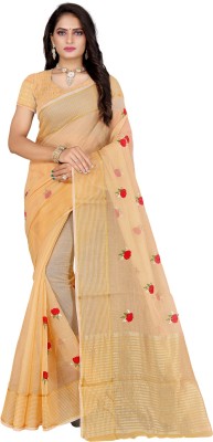 Stylish Sarees Self Design, Embroidered Maheshwari Silk Blend, Cotton Blend Saree(Yellow)