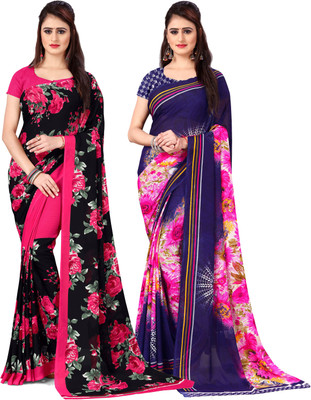 ANAND Floral Print Daily Wear Georgette Saree(Pack of 2, Multicolor)