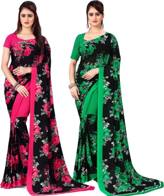 kashvi sarees Floral Print Daily Wear Georgette Saree(Pack of 2, Multicolor)