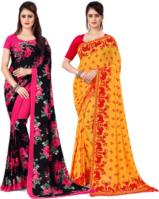 ANAND Printed, Ombre, Floral Print Daily Wear Georgette Saree(Pack of 2, Multicolor)