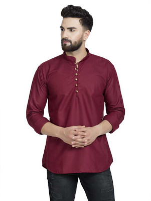 SAIFOO Men Solid Straight Kurta(Maroon)
