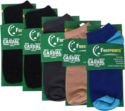 Footprints Organic Cotton Unisex Solid Ankle Length(Pack of 5)
