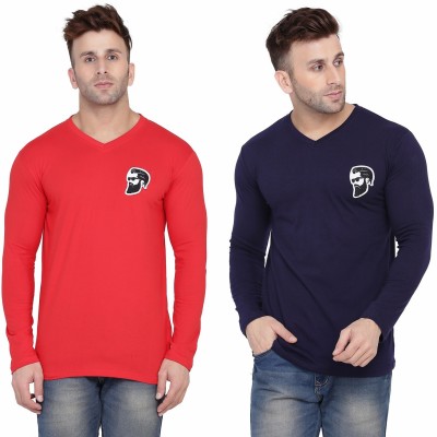 Trendfull Solid Men V Neck Dark Blue, Red T-Shirt