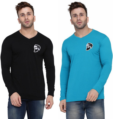 Lawful Casual Solid Men V Neck Black, Light Green T-Shirt