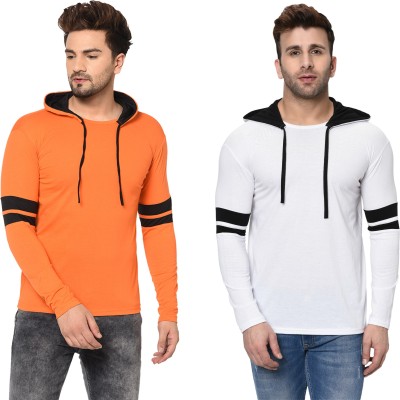 Adorbs Solid Men Hooded Neck Orange, White T-Shirt