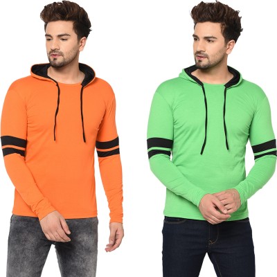 Unite Wear Striped, Solid Men Hooded Neck Multicolor T-Shirt