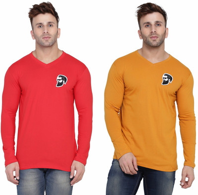 BEYOU FASHION Solid Men V Neck Red, Gold T-Shirt