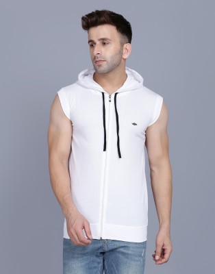 Tees Collection Solid Men Hooded Neck White T-Shirt