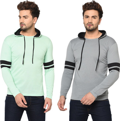 Tivy Colorblock Men Hooded Neck Grey, Light Green T-Shirt