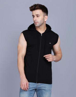 Tees Collection Solid Men Hooded Neck Black T-Shirt