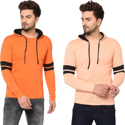 Adorbs Solid Men Hooded Neck Orange, Beige T-Shirt