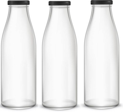 1st Time Water/ Milk Bottle With Lid, Set Of 3, 300 ml -RT14 300 ml Bottle(Pack of 3, Clear, White, Glass)