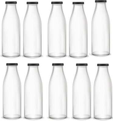 AFAST Water/ Milk Bottle With Lid, Set Of 10, 500 ml -RT33 500 ml Bottle(Pack of 10, Clear, White, Glass)