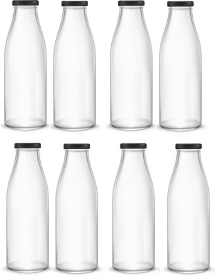 AFAST Water/ Milk Bottle With Lid, Set Of 8, 500 ml -RT31 500 ml Bottle(Pack of 8, Clear, Black, Glass)