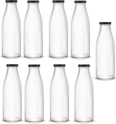 AFAST Water/ Milk Bottle With Lid, Set Of 9, 300 ml -RT20 300 ml Bottle(Pack of 9, Clear, White, Glass)
