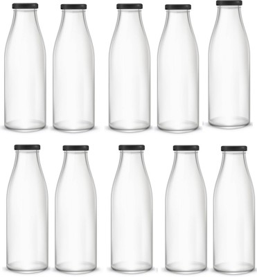 AFAST Water/ Milk Bottle With Lid, Set Of 10, 300 ml -RT21 300 ml Bottle(Pack of 10, Clear, White, Glass)