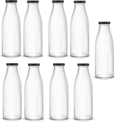 1st Time Water/ Milk Bottle With Lid, Set Of 9, 500 ml -RT32 500 ml Bottle(Pack of 9, Clear, Glass)