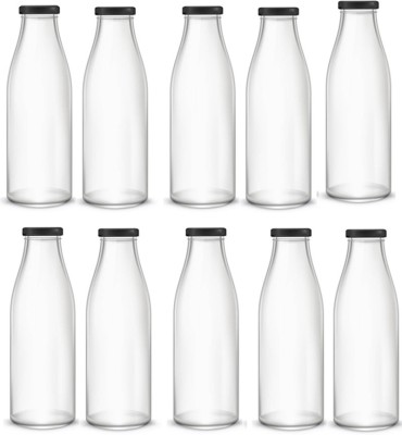 AFAST Water/ Milk Bottle With Lid, Set Of 10, 1000 ml -RT120 1000 ml Bottle(Pack of 10, Clear, Glass)