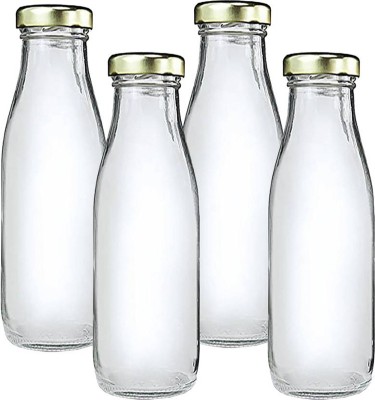 AFAST Water/ Milk Bottle With Lid, Set Of 4, 500 ml -RT87 500 ml Bottle(Pack of 4, Clear, Glass)