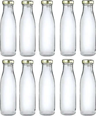 AFAST Water/ Milk Bottle With Lid, Set Of 10, 500 ml -RT93 500 ml Bottle(Pack of 10, Clear, White, Glass)
