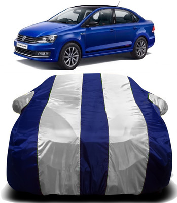 V VINTON Car Cover For Volkswagen Vento (With Mirror Pockets)(White, Blue)