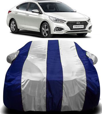 S Shine Max Car Cover For Hyundai Fluidic Verna 4S (With Mirror Pockets)(White, Blue)