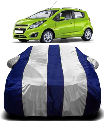 V VINTON Car Cover For Chevrolet Beat (With Mirror Pockets)(White, Blue)