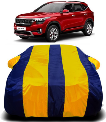 R Rayvin Star Car Cover For Kia SELTOS (With Mirror Pockets)(Yellow, Blue)