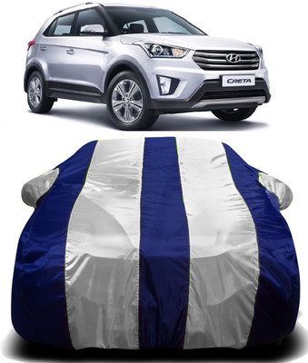 Swarish Car Cover For Hyundai Creta (With Mirror Pockets)(White, Blue)