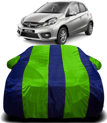 R Rayvin Star Car Cover For Honda Brio (With Mirror Pockets)(Green, Blue)