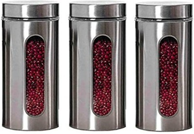 MANTRAA SALES Glass Grocery Container  - 900 ml(Pack of 3, Silver)