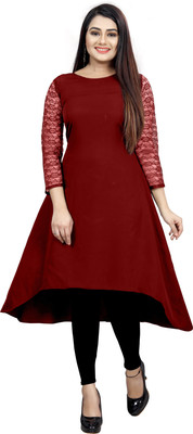 cashback high low cut sew kurta maroon | QUEEN FASHION Women Solid High Low Kurta(Maroon)