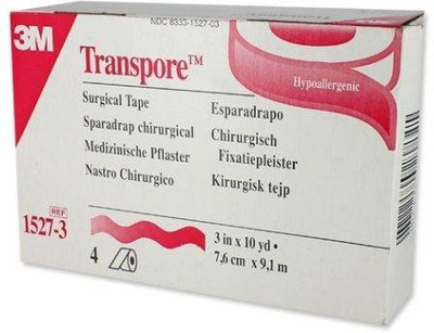 3M 1527-3 Transpore Surgical Tape 3 x 10 yards - Box of 4 Rolls First Aid Tape(Pack of 1)