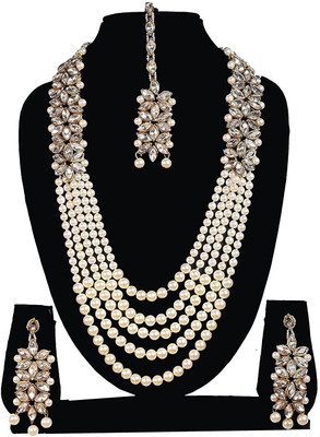 Mansa Creation Alloy Gold-plated White Jewellery Set(Pack of 1)