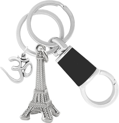 MGP FASHION Beautiful Design Paris Eiffel Tower With Om Pendant Locking Hook Keyring Carabiner For Gifting (Silver Black) Key Chain