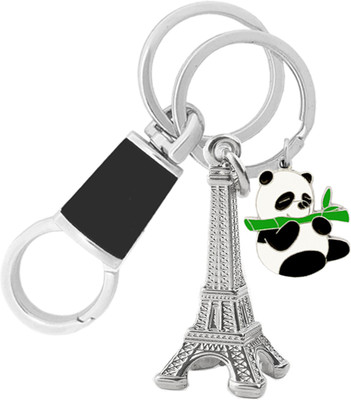 MGP FASHION Beautiful Design Paris Eiffel Tower With Cartoon Cute Panda Pendant Locking Hook Keyring Carabiner For Gifting (Silver Black Green) Key Chain