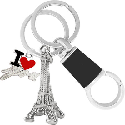 MGP FASHION Beautiful Design Paris Eiffel Tower With I Love You Couple Pendant Locking Hook Keyring Carabiner For Gifting (Silver Black Red) Key Chain