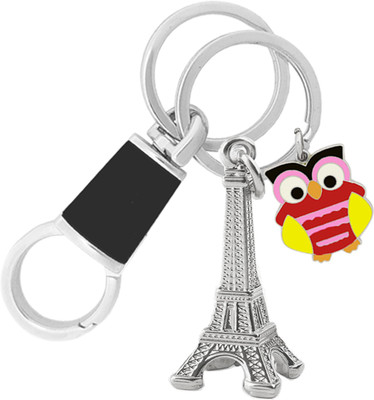 MGP FASHION Beautiful Design Paris Eiffel Tower With Owl Pendant Locking Hook Keyring Carabiner For Gifting (Silver Black) Key Chain