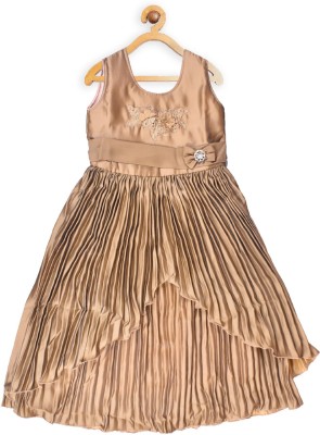 Qeboo Girls Midi/Knee Length Casual Dress(Gold, Sleeveless)