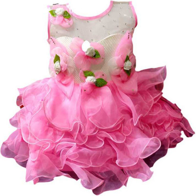 kids fashion hub Baby Girls Midi/Knee Length Party Dress(Pink, Sleeveless)