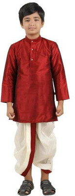 SJSilk Boys Festive & Party, Wedding, Casual Kurta and Pyjama Set(Maroon Pack of 1)